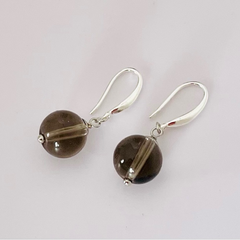 925 Sterling Silver Polished Smoky Quartz Dangle Earrings